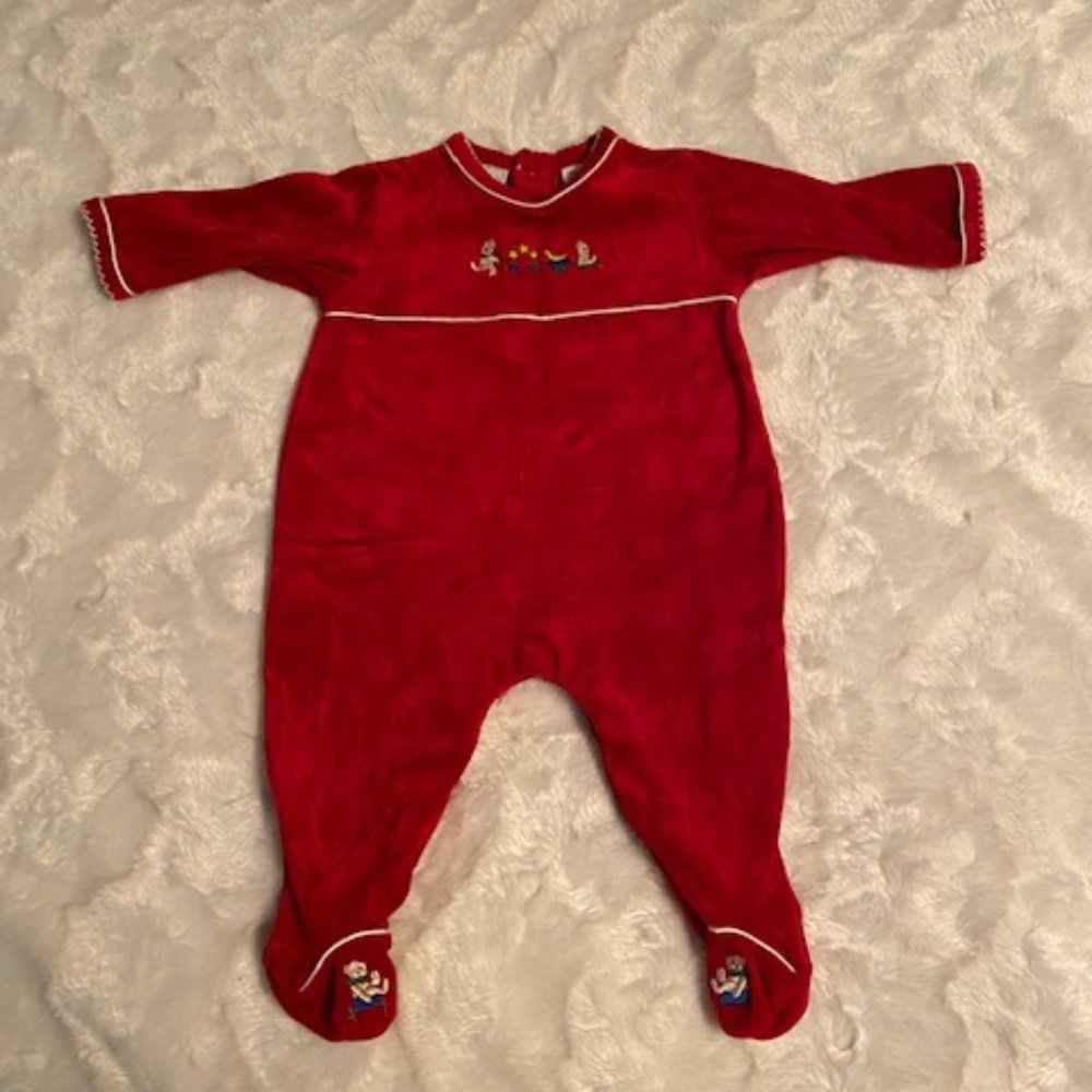McBaby Red Velour Onesie Romper Baby 3-6 Months Vintage 2000 Christmas Outfit